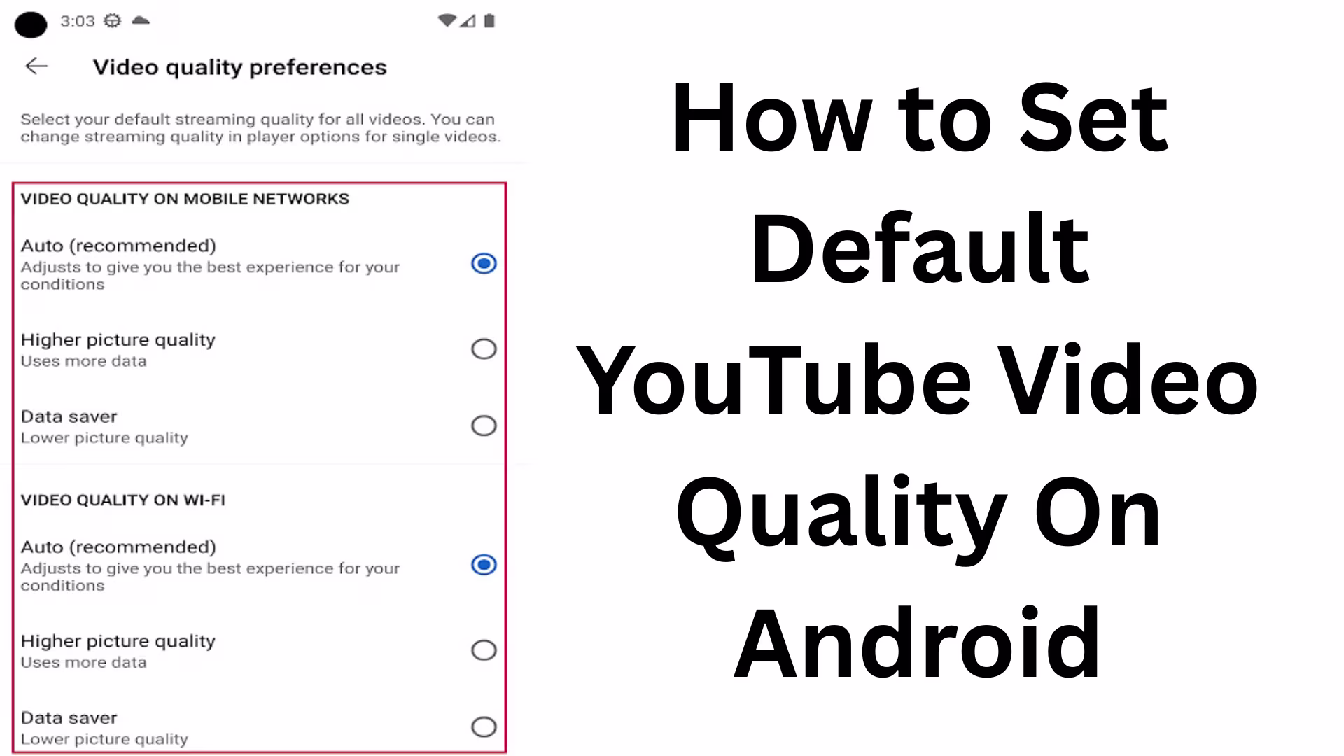 set the default quality of YouTube videos on Android